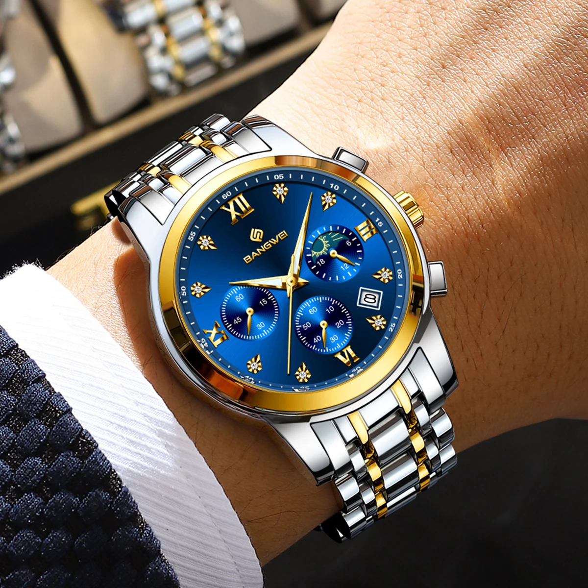 

LIGE Top Роскошные водонепроницаемые кварцевые часы из нержавеющей стали с фазой Луны для мужчин, хронограф, светящиеся мужские наручные часы Relojes Hombre