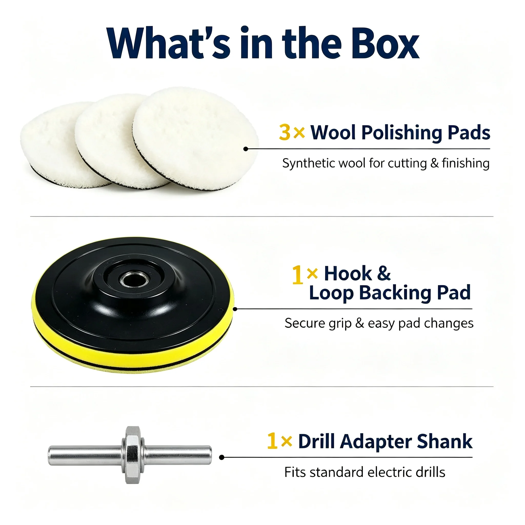 3/4/5/6/7 Inch Wool Polishing Pad Kit Car Detailing Buffing Pads Hook Loop Backing Plate Drill Adapter for Wax & Scratch Remover