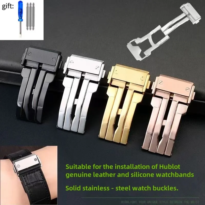 For Hublot Big Bang Classic Fusion Stainless Steel Watch Bcuckle Deployment Folding Clasp Lock Hidden Push Button 18/20/22/24mm
