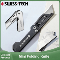 SWISS TECH Mini Folding Knife Stationery Keychain Multitool Pocket Knives EDC Box Cutter Utility Knife with Replaceable Blades