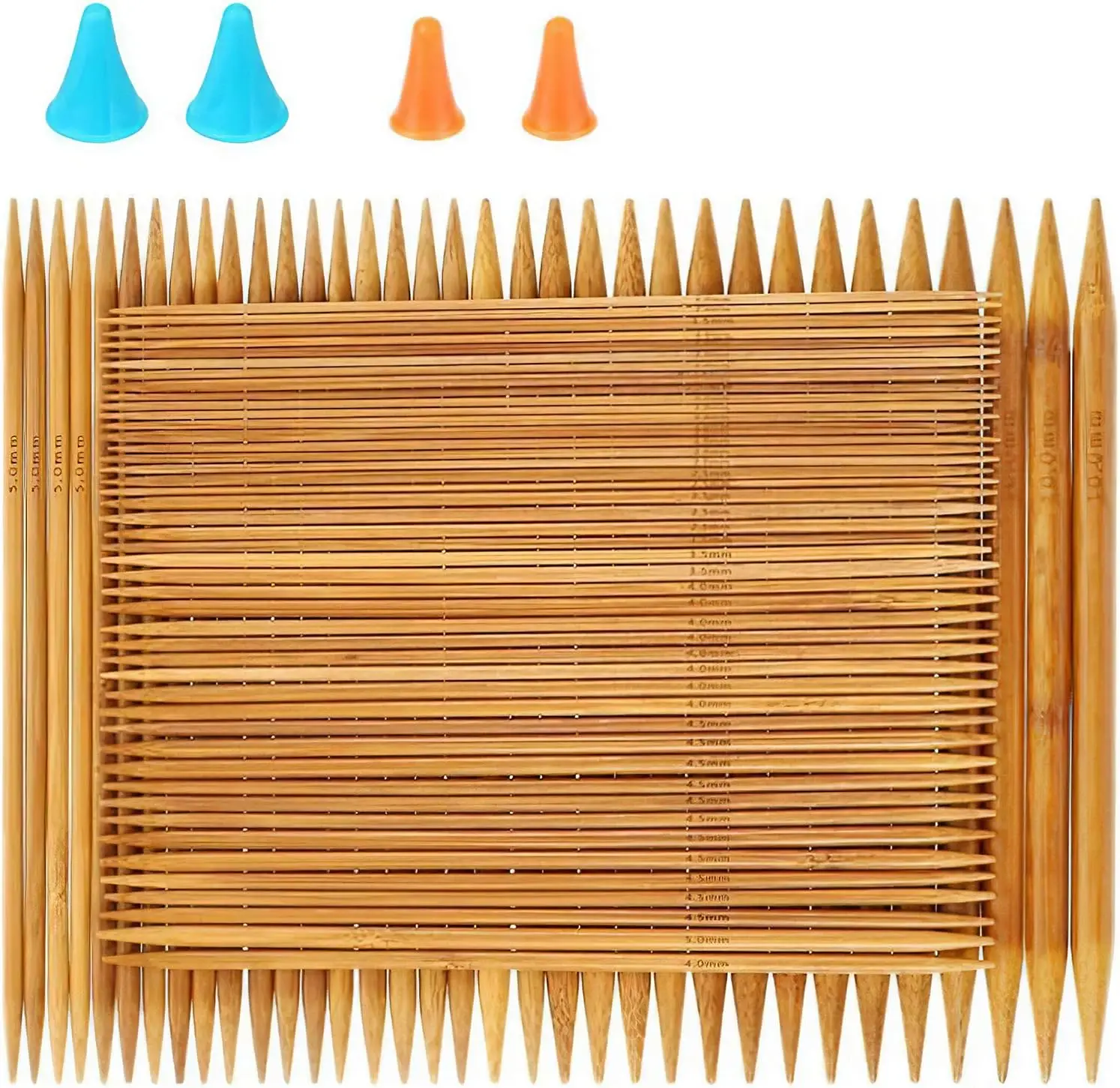 Double Pointed 75 Pcs Bamboo Knitting Needles Set (15 Sizes from 2.0mm-10.0mm) (8 Inches Length)+4Pcs Needles Point Protectors