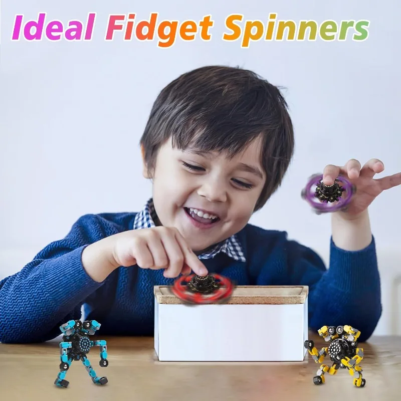 Fidget Spinners transformables para niños y adultos, soporte para teléfono y juguetes sensoriales para aliviar el estrés para niños y niñas, giros para la yema del dedo