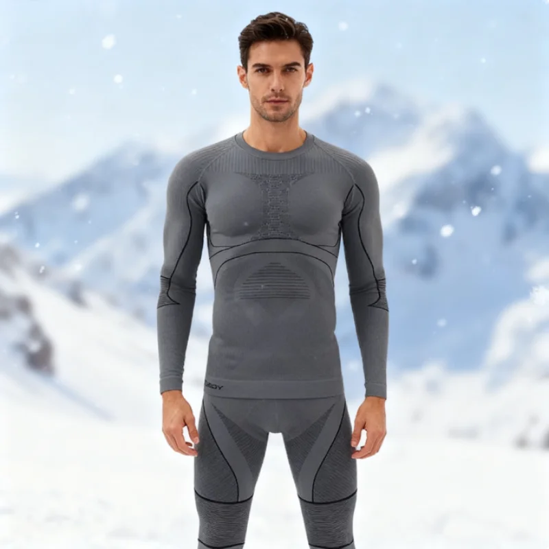 Осенне-зимний комплект спортивной одежды для мужчин, катание на лыжах на открытом воздухе, бег, скоростная сушка, плотно прилегающий костюм для фитнеса, базовое теплое нижнее белье