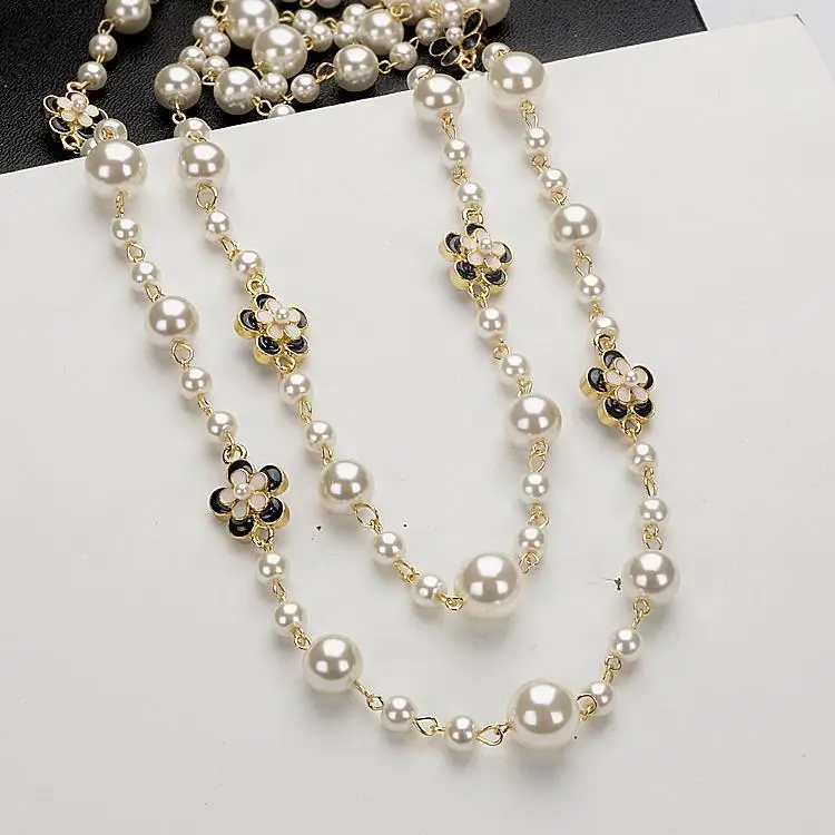 AETEEY Long Pearl Sweater Chain Pendant Versatile Elegant Women Autumn Winter Clothing Accessory