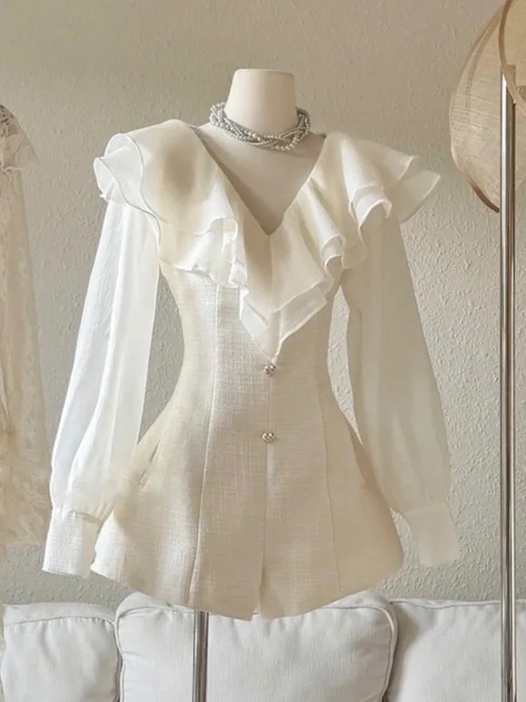 

Ele Sweet Sle Women's One-Piece Pants with Lace Hem High Waist Wide Leg Slimming Design Commute Polyester Fiber