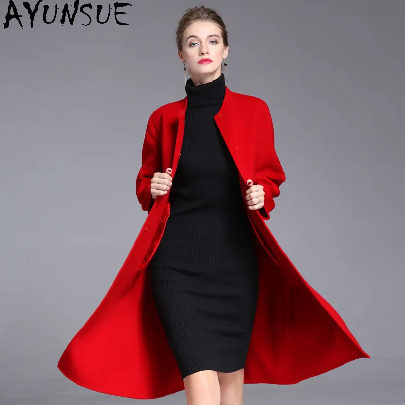 AYUNSUE-abrigo de lana de doble cara para mujer, ropa de otoño, abrigos largos a la moda, estilo de dinero antiguo, prendas de vestir exteriores, 90%