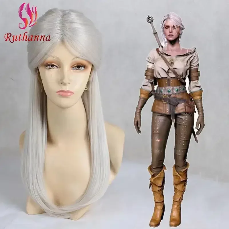 

Witcher3 Wild Hunt Ciri Cosplay Wig Silvery White Synthetic Long Straight Wig Coser Cute Girl High Quality Halloween Party