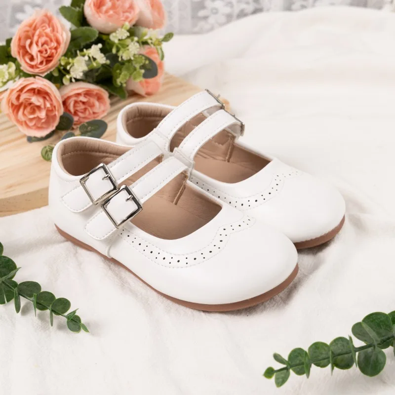 Kids Leather Shoes Spring Autumn White Simple Girls Causal Performance Flat Shoes Ballet Catwalk Fashion Children Princess Shoes