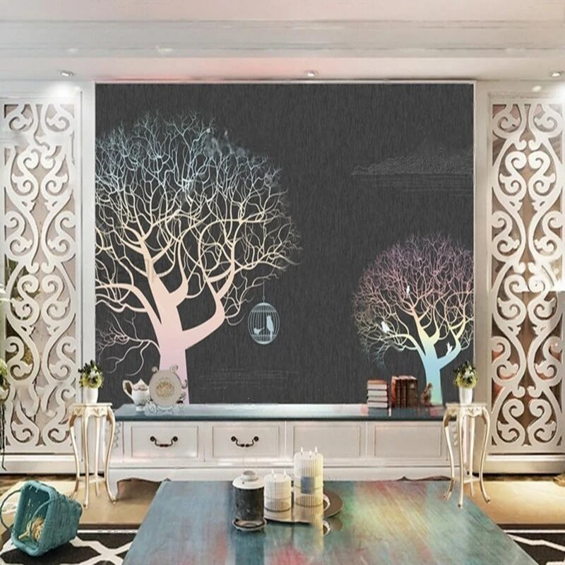 Modern minimalist abstract tree TV luxurious home decoration bedroom background wall