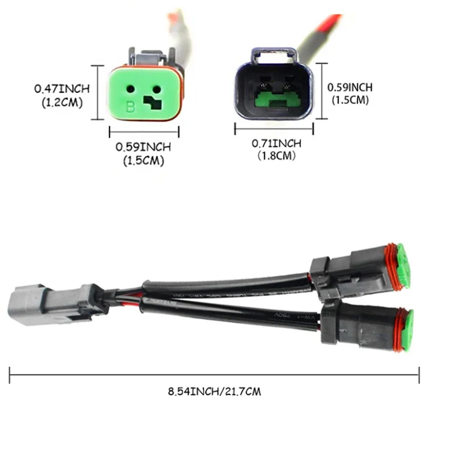 2Pcs Y-Shape Dual Outputs DT DTP 2 Pin Wiring Harness Adapters Connectors Splitters For Led Work Pod Light LED Light Bar