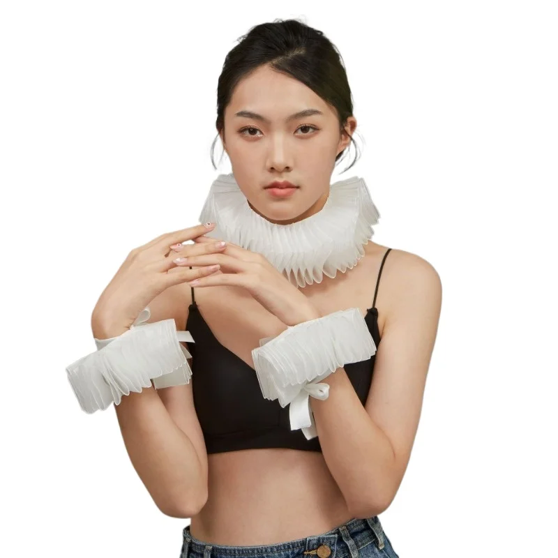 راف كاذبة طوق إليزابيث تيودور القرون الوسطى عصر النهضة زي مهرج السيرك الرقبة ملحق كشكش وهمية طوق الكبار الرجال النساء