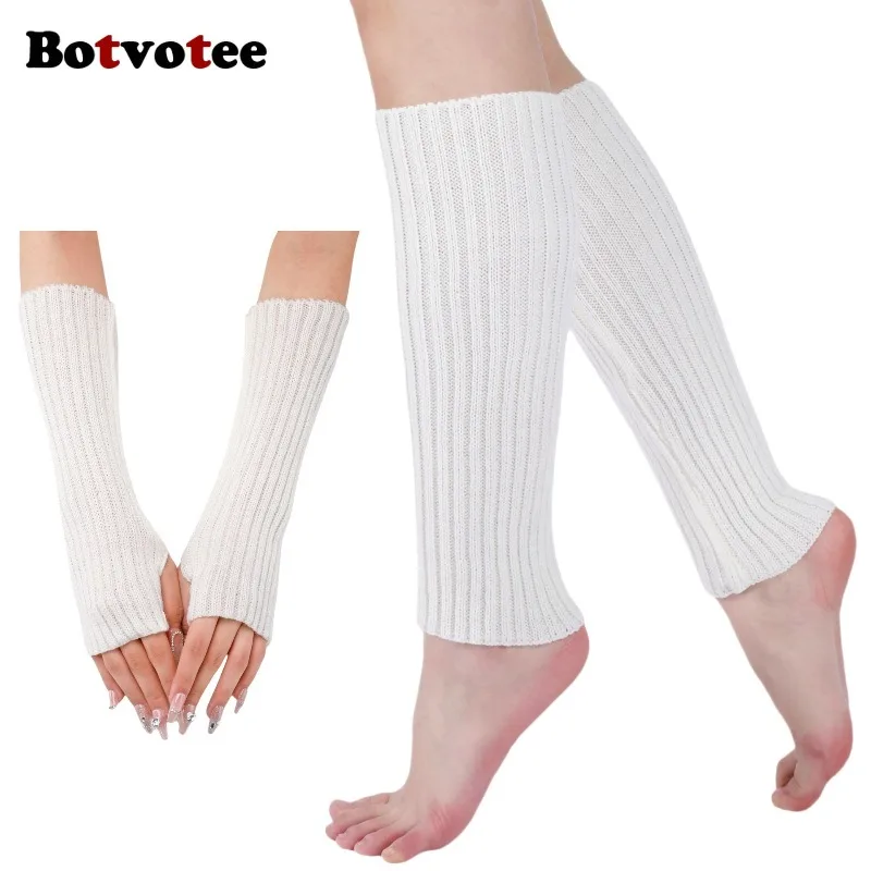 Botvotee Y2k Accessories Arm Sleeves Women Fingerless Gloves Harajuku Leg Warmers Fluorescence Stacked Socks Winter Knit Gloves