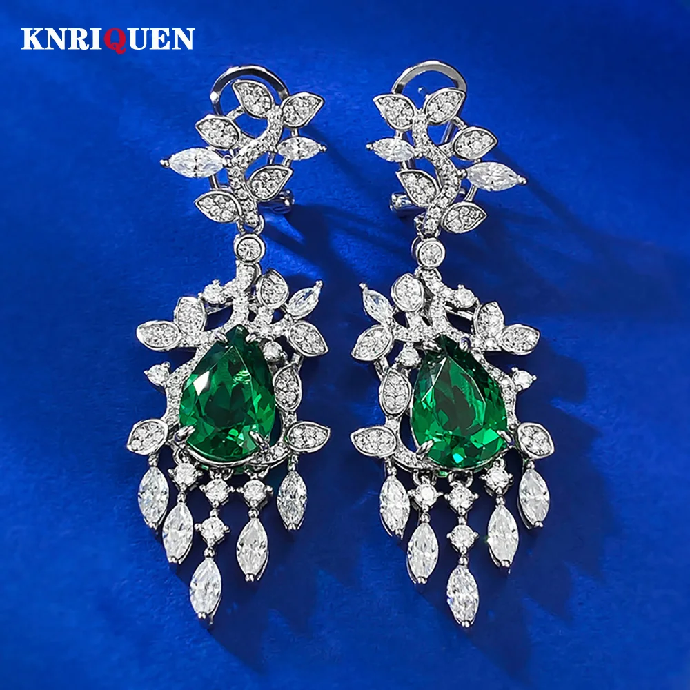 

2023 Trend 8*12mm Emerald Lab Diamond Leaf Drop Dangle Earrings for Women 925 Sterling Silver Gemstone Wedding Fine Jewelry Gift