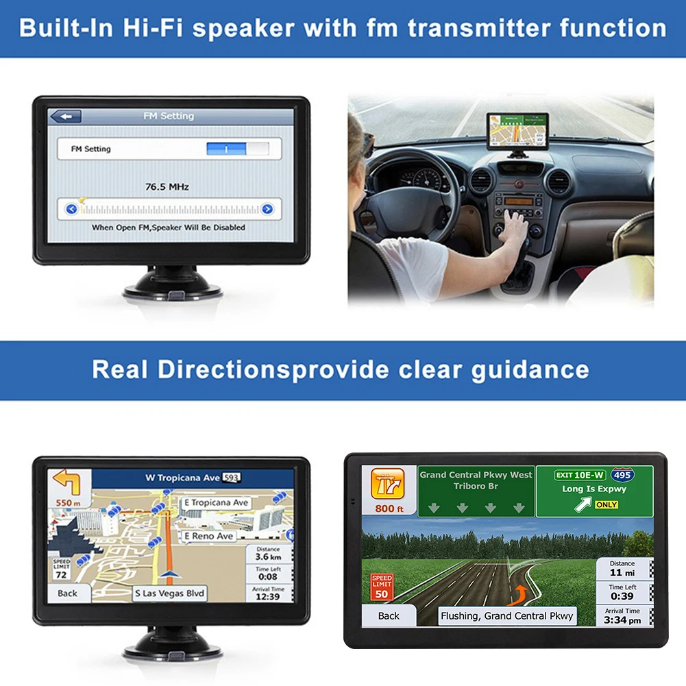 7 Inch HD Car GPS Navigation FM Transmitter Car GPS Navigator 256MB+8G Sat Nav Australia North America Europe Map Voice Reminder
