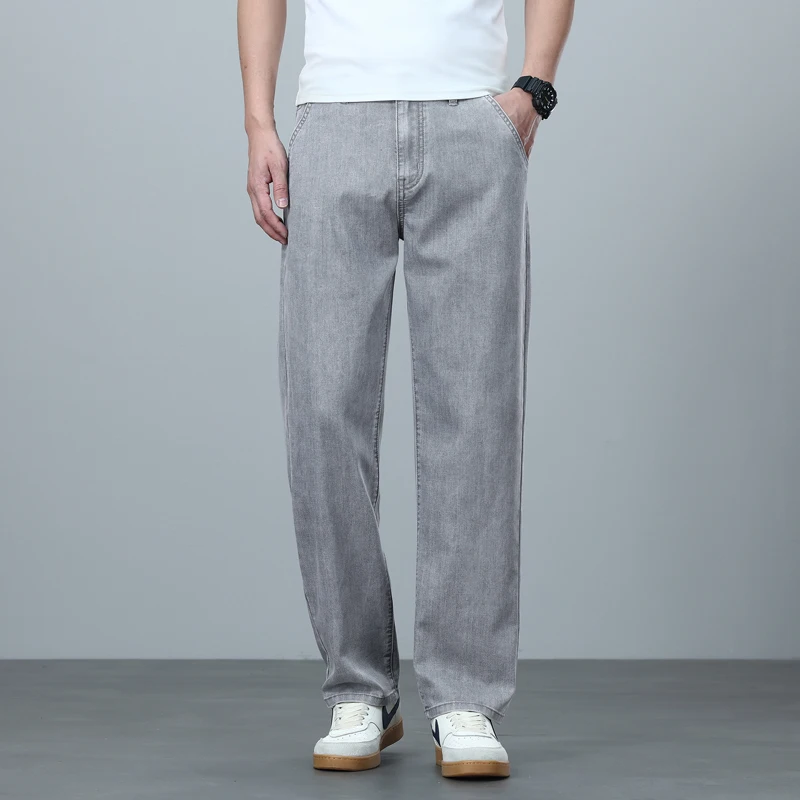 Brand Clothing Summer Cozy Soft Lyocell Men's Jeans Loose Straight Wide Leg Casual With Slant Pockets Trousers Male Plus Size 40 view 4
