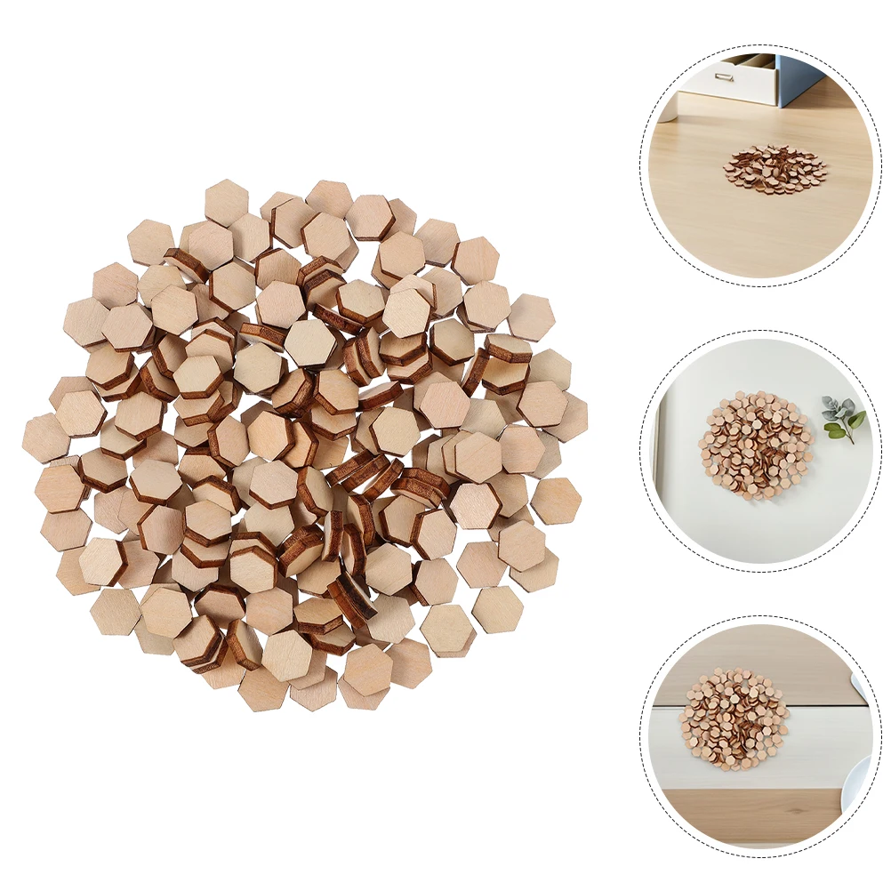 

400 Pcs Hexagonal Wood Chips Unfinished Shapes for Crafts Beige Supplies Artists