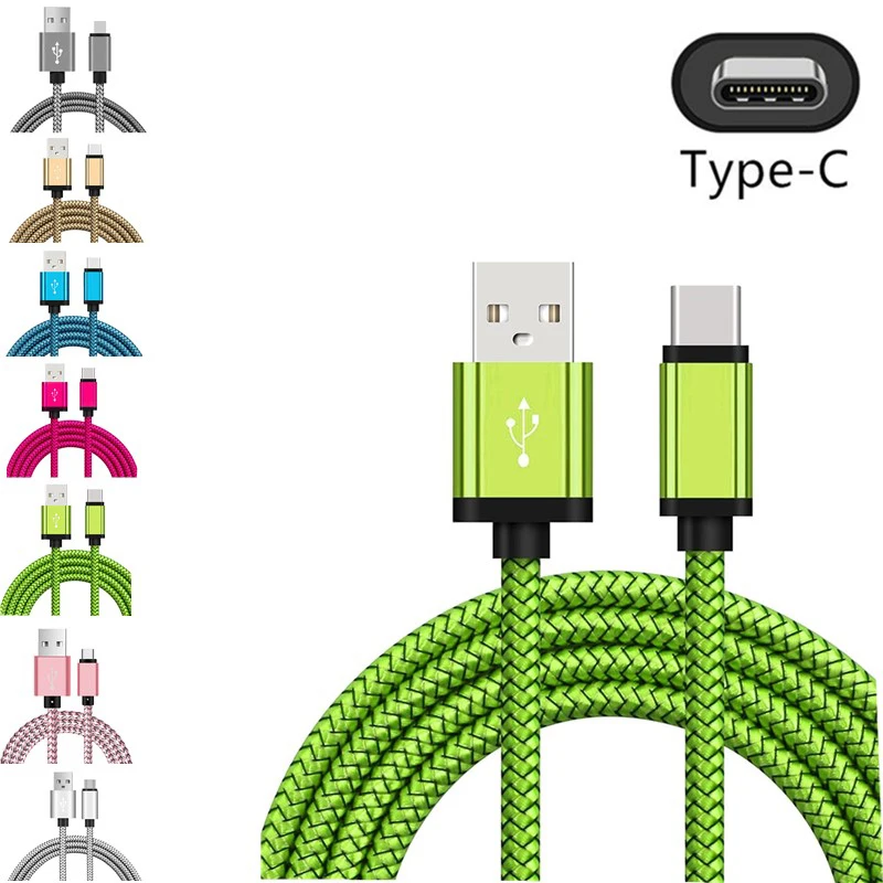 USB Type C Charger Cable Date Sync Fast Charging Nylon Braided Wire Charger Cable For Samsung Huawei Android Type C Mobile Phone