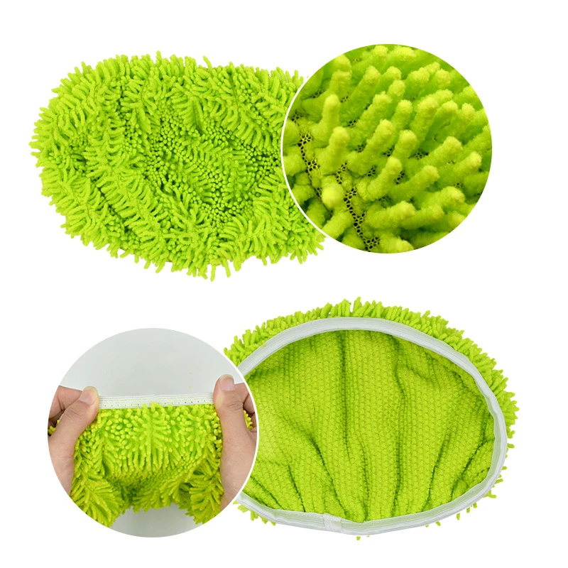 Thickened Elastic Band Flat Mop Cloth Coral Fleece Microfiber Chenille Replacement Rotary Mop Cleaning Pad for Bathroom Tools