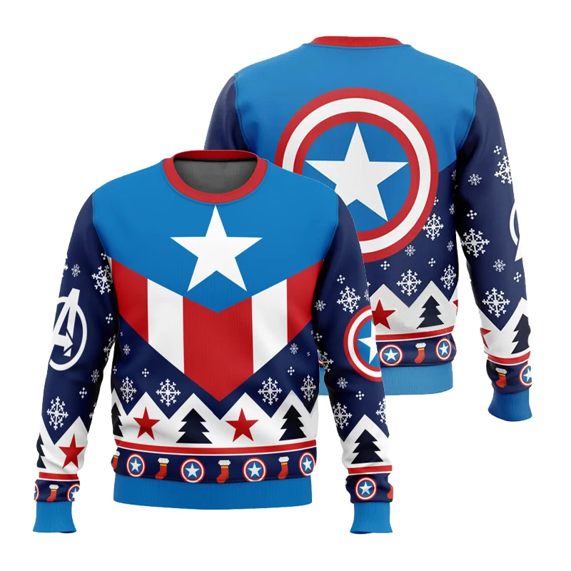 Sudadera con cuello redondo y estampado navideño de Marvel Capitán América para mujer, ropa de calle a la moda, Sudadera con capucha de gran tamaño, Top Y2k