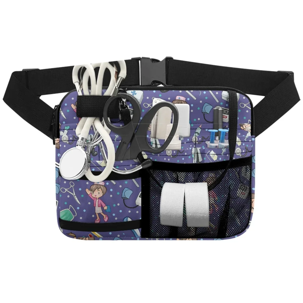 Armazenamento Fanny Pack com Zíper para Homens, Sacos de Cintura, Organizador do Cinto, Enfermeira dos Desenhos Animados, Padrão Médico, Alça Ajustável, Marca