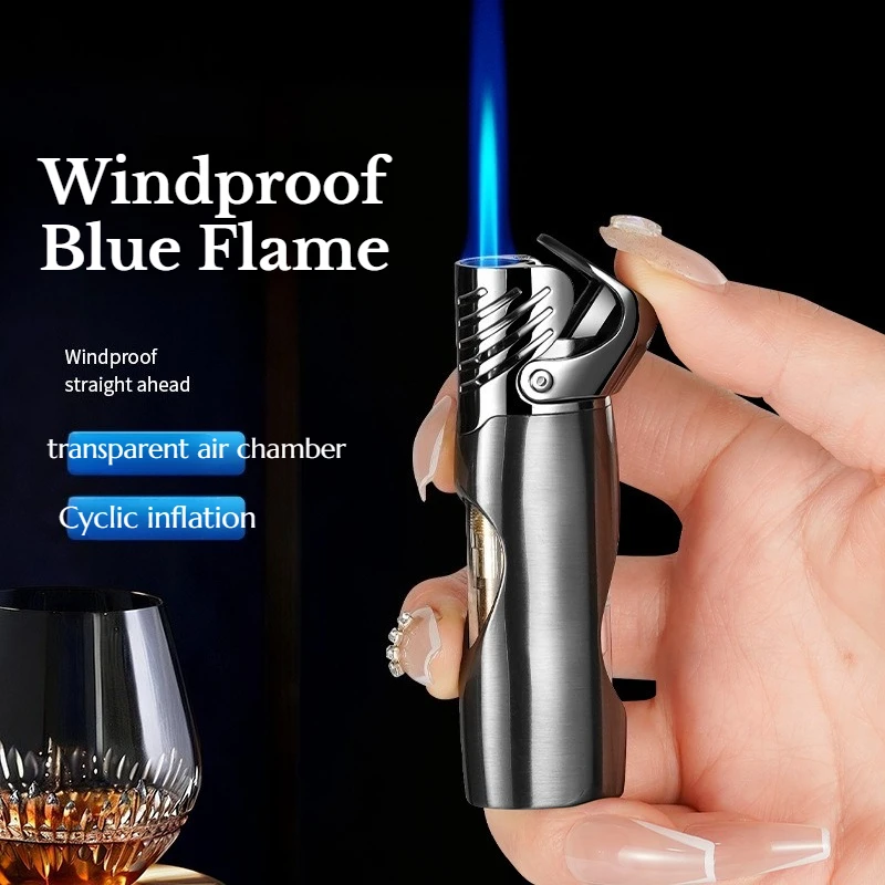 

Direct Windproof Blue Flame Lighter, Portable Metal Body, Cyclic Inflatable Men's Cigarette Lighter