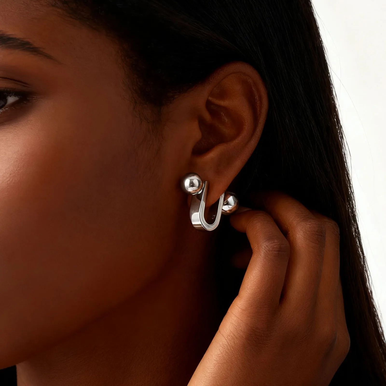 Unique U-Shape Hoop Earrings for Women, Stainless Steel Earring, Ball Piercing Ear Accessories - Image 2