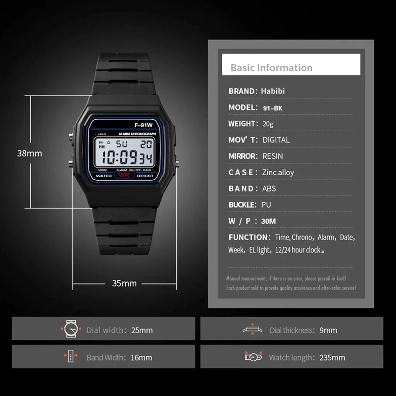 F-91W LED Electronic Watches for Women Men Waterproof Children's Led Sports Watch