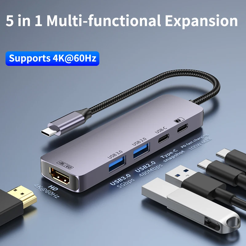 USB C HUB 4K 60Hz Type C HDMI-compatible PD 100W Splitter Adapter For Nintendo Switch iPhone15 16 Macbook Pro Samsung S23 24 Dex