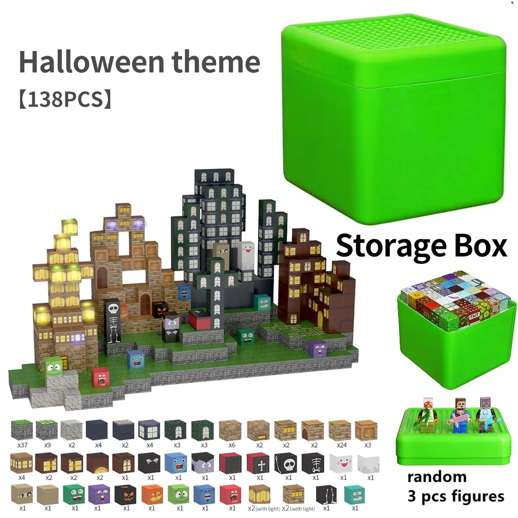 ハロウィーンをテーマにしたライト付き磁気ビルディングブロック DIY おもちゃ ホリデーショッピング用ギフト