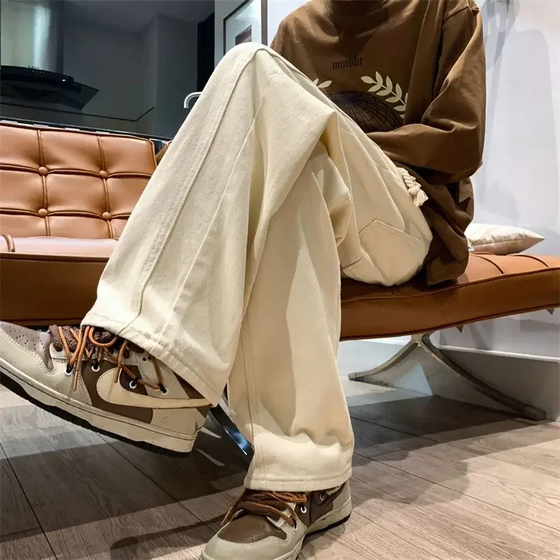 Off-white jeans  spring and autumn loose straight men's pants trend ins American high street vibe casual pants Harajuku casual