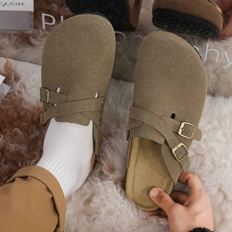 

Мягкие замшевые сабо Shevalues для женщин и мужчин, летние мюли с пробковой подошвой и поддержкой свода стопы, новые модные повседневные сандалии из натуральной кожи