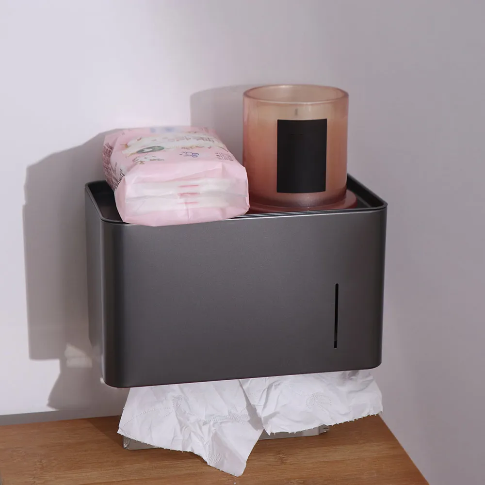 Wall-Mounted Toilet Paper Holder Non Perforated Metal Bathroom Tissue Rack High Quality Waterproof Tissue Storage Case Hotel view 4