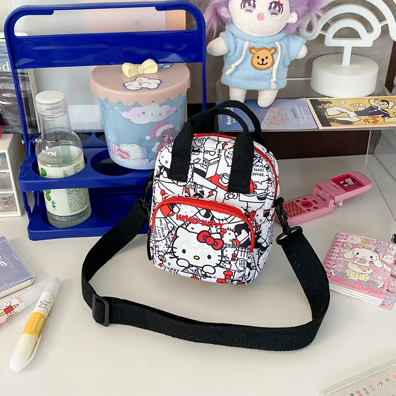 Hello Kitty Cartoon Printed Messenger Bag Sanrio Kt Cat Kawaii Cute Handbag Large Capacity Storage Bag Birthday Holiday Gift