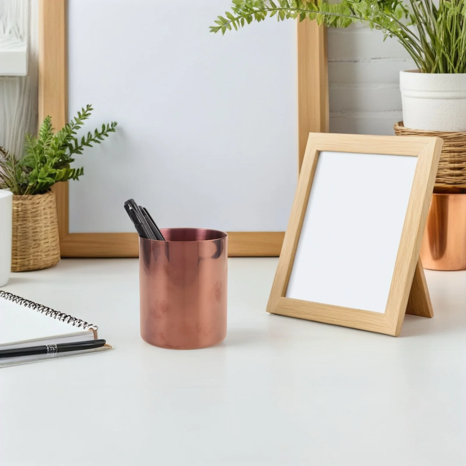 الفولاذ المقاوم للصدأ القلم كوب ارتفع الذهب أسطواني منظم سطح المكتب مكتب القرطاسية تخزين فرشاة للمكياج حامل مزهرية معدنية #4