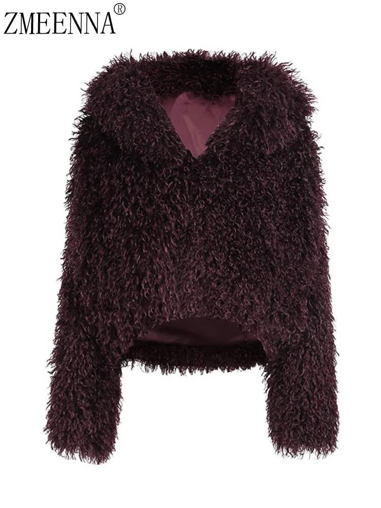 

ZMEENNA женская бордовая куртка из искусственного меха, укороченное пальто с длинным рукавом и v-образным вырезом, пушистая верхняя одежда, зимняя теплая мода ZM4589