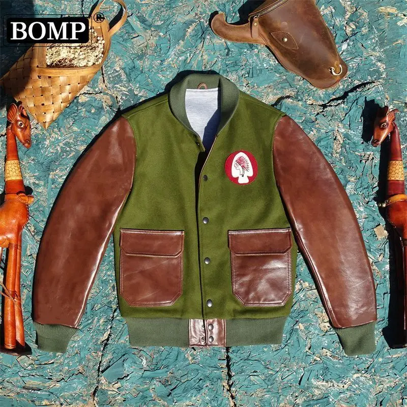 Throw A1 Baseball Cotton, Thickened Insulation, Wool Nylon, A Top Layer Wax Cowhide Leather Jacket