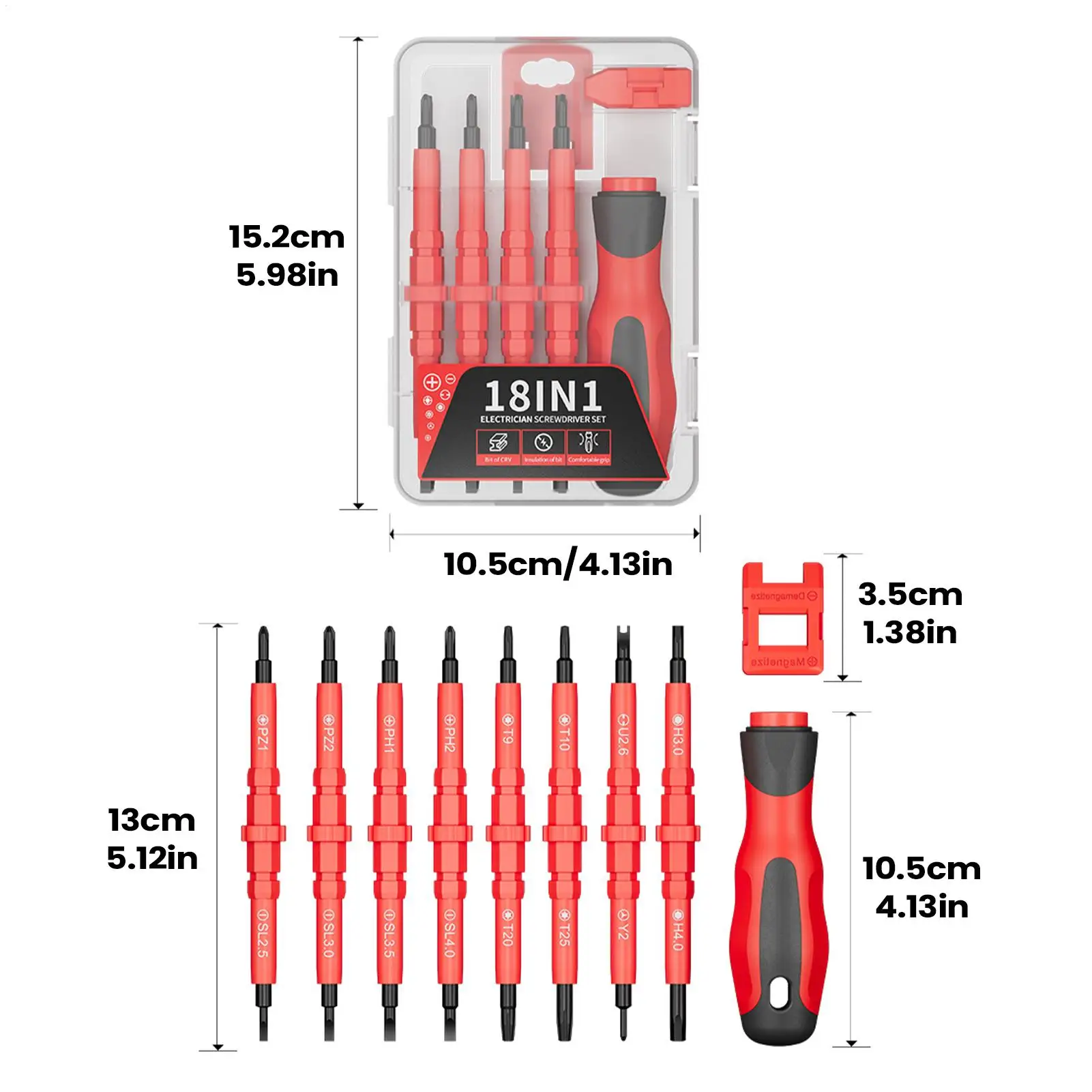 Electrician Screwdriver Set 18-In-1 Ergonomic Multi-Function Repair Tool Appliance Repair Screwdriver Demagnetizer Magnetizer