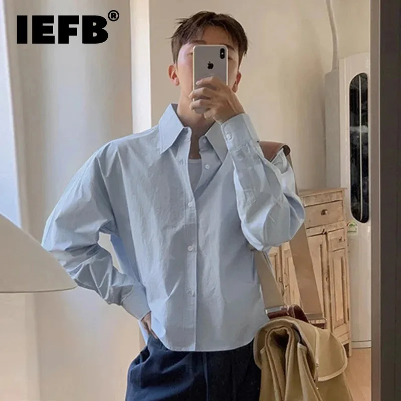 

IEFB Minimalist Men's Short Shirts Turn-down Collar Autumn Loose Long Sleeve Solid Color Male Casual Tops New Trend 9C7800