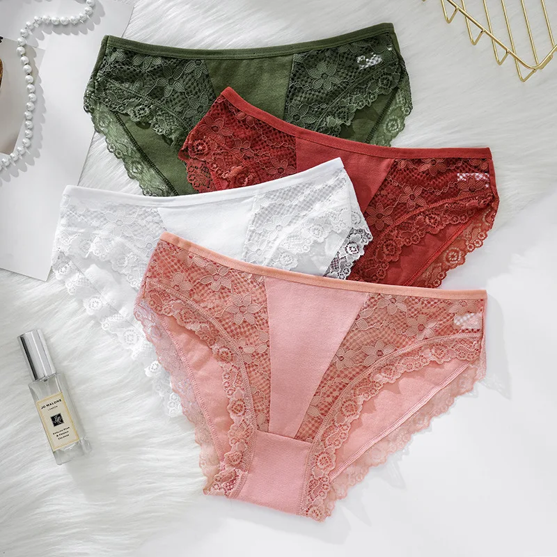 Women Cotton Panties Low-Rise Briefs Patchwork Lace Underwear M-XL Female Soft Underpants Sexy Lingerie Underpants Intimates