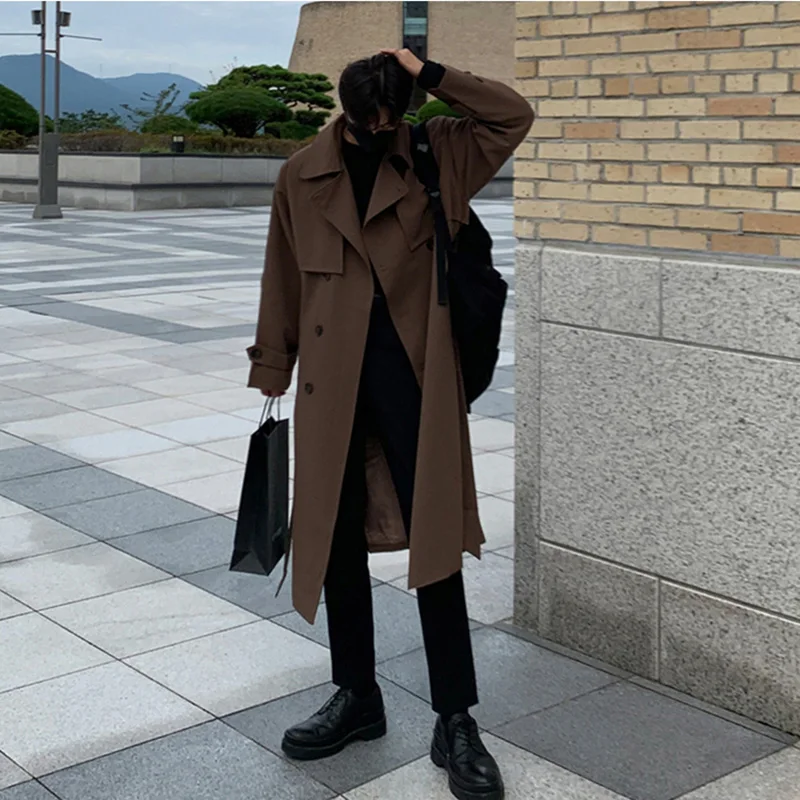 Trench coat Brand New Spring Trench Korean Men\'s Fashion Overcoat Male Long Windbreaker Streetwear Men Coat Outer Wear Clothing