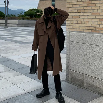 Trench Coat Brand New Spring Trench Korean Men's Fashion Overcoat Male Long Windbreaker Streetwear Men Coat Outer Wear Clothing 5