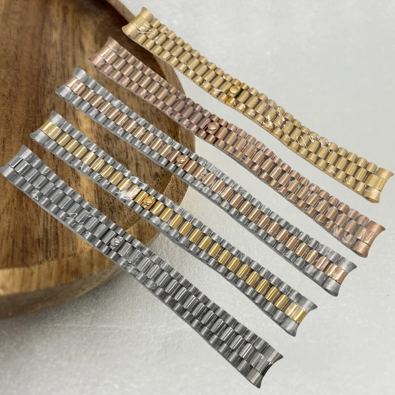 

20MM Width 316l Solid High Quality Presidential Stainless Steel Strap Wristband Curved End Screw Links Deployment Clasp No Logo