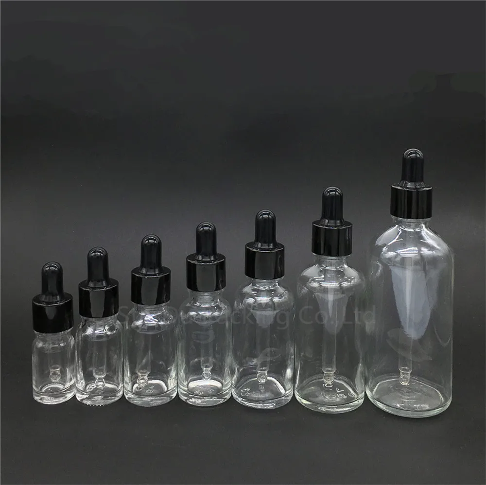 500PCS 5ml,10ml,15ml,20ml,30ML,50ml,100ml Transparent Glass Bottle Dropper Essential Oil Bottle,Reagent Eye Perfume Bottles