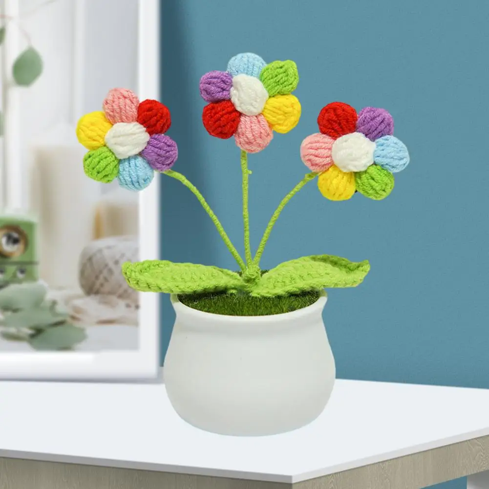 High-quality Preserved Flowers Handmade Crocheted Small Flower Potted Plant Realistic Yarn Flowers Home Decoration Knitted