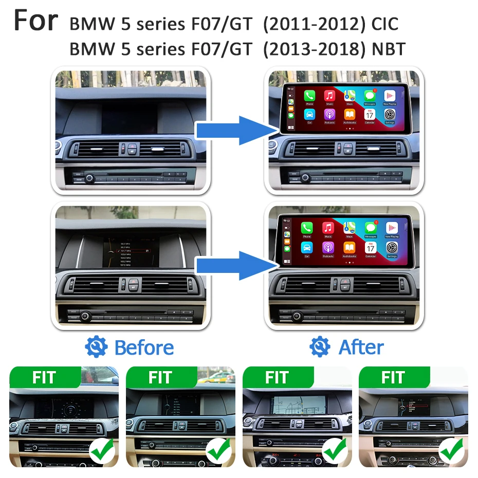 Wondefoo 13'' wireless carplay Linux car radio For BMW 5 series F07/GT 2011‑2018 CIC/NBT with touch screen android auto stereo