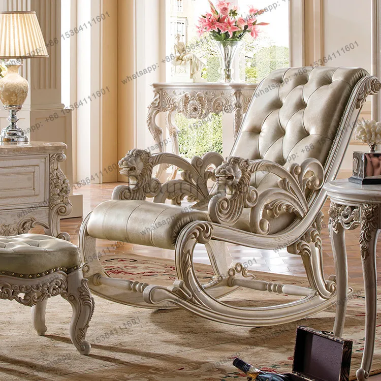 

European-style ash high-end nap recliner all solid wood leather living room chair customization