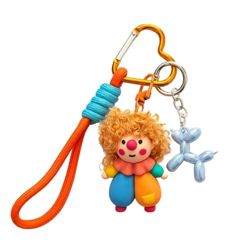 Trendy Funny Curly-haired Clown Keychain Cartoon PVC Bag Charm Pendant Creative Cute Curly-haired Doll Key Ring for Women