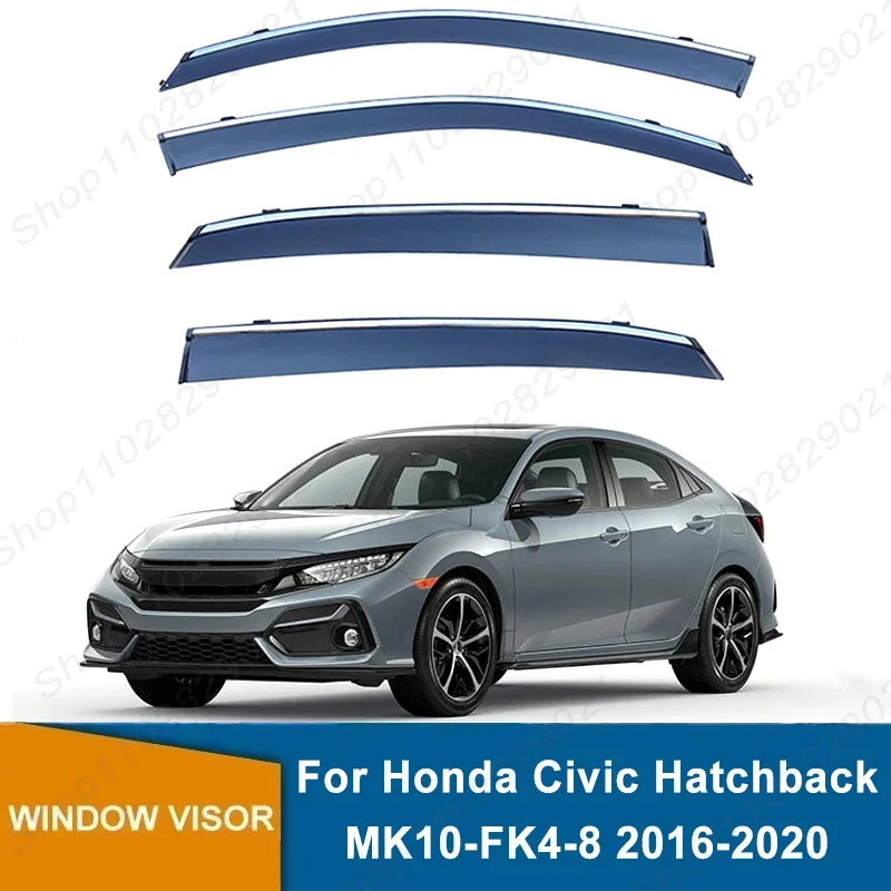 4Pcs Window Visor For Honda Civic Hatchback MK10-FK4-8 2016-2020 Weathershield Sun Rain Deflector Guard Car Window Deflector