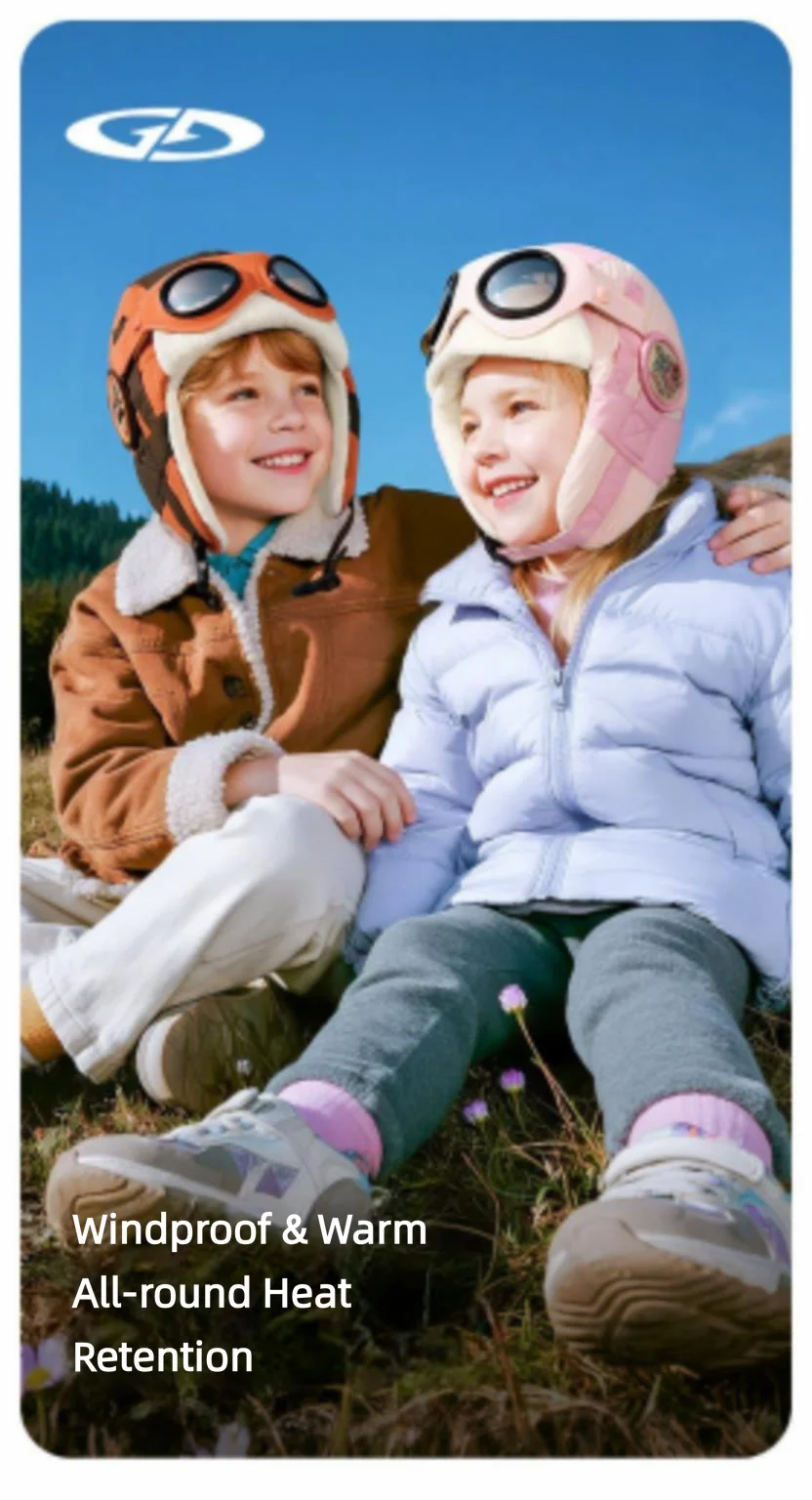 Children's winter pilot hat with goggles, fleece-lined inner lining for warmth, ear muff style hat, windproof and cold-resistant