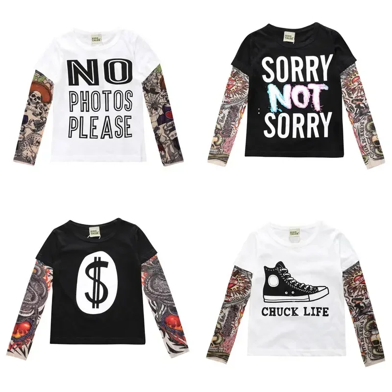 Novità Tattoo abbigliamento per bambini T-Shirt per ragazzi T-Shirt per ragazzi a maniche lunghe in cotone primavera autunno T-Shirt per bambini 2-7